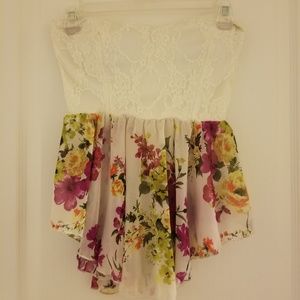 Floral and lace strapless top